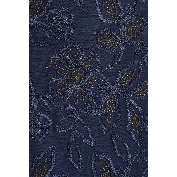 JS Collections Metallic Soutache Blouson Mesh Gown in Navy Gold, Size 10 - Picture 4 of 11
